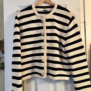 Massimo Dutti Black and Cream Knit Cardi Jacket